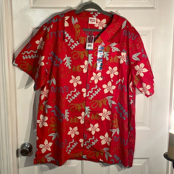 Barefoot as in Paradise men’s red, patterned Hawaiian shirt. Size XXL. NWT. - Picture 1 of 7
